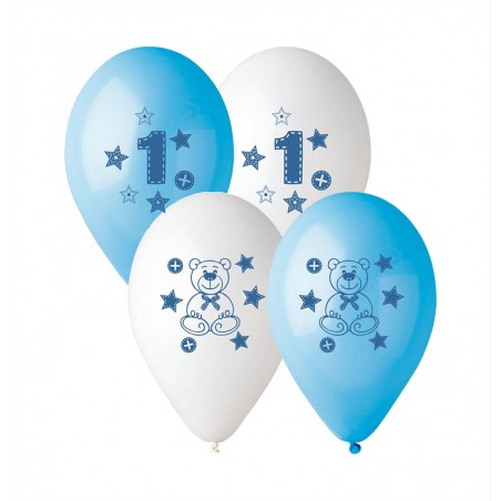 Balónky 1.narozeniny s medvídkem - 5ks