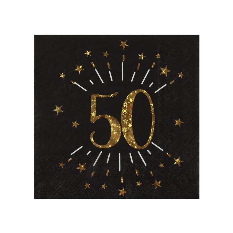 Ubrousky 50. narozeniny černo-zlaté 33x33cm