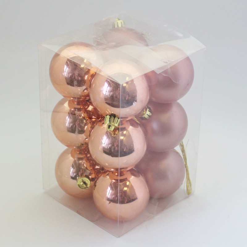 Ozdoby koule plast růžovo-zlaté 6cm/12ks