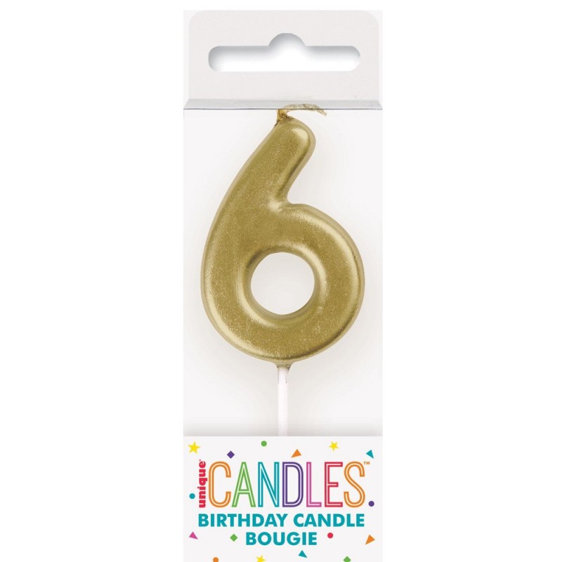 Svíčka s číslem 6 zlatá