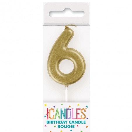 Svíčka s číslem 6 zlatá