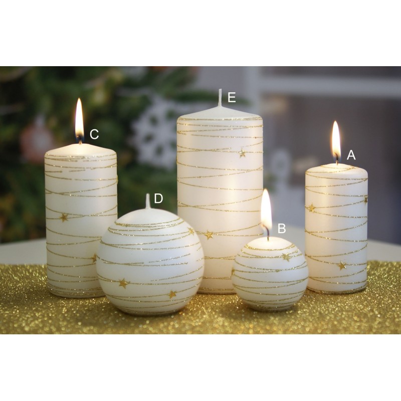 Vánoční zdobené svíčky bílo - zlaté