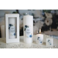 Svatební svíčky se jmény a datem - modré kvítky