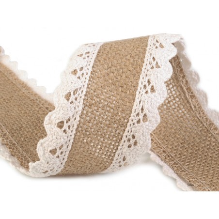 Juta, jutová stuha hnědá s krajkou