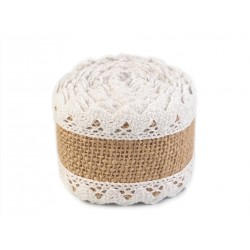 Juta, jutová stuha hnědá s krajkou