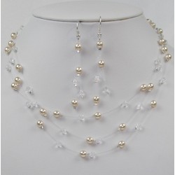 Sada perel s korálky - krémové perly