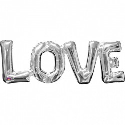 Text "LOVE" balónkový stříbrný