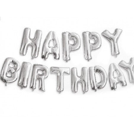 Balónkový nápis "Happy Birthday" stříbrný